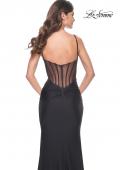 Picture of: Illusion Back with Boning Detail on Jersey Prom Dress in Black, Style: 32153, Back Picture