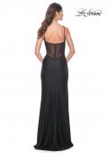 Picture of: Jersey Dress with Illusion Detail and Boning on Bodice in Black, Style: 32229, Back Picture