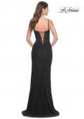 Picture of: Stretch Lace Gown with Boning Detail and Lace Up Back in Black, Style: 32237, Back Picture