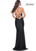 Picture of: Prom Dress with Fitted Bustier Rhinestone Top in Black, Style: 32260, Back Picture