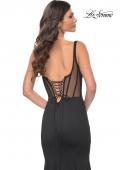 Picture of: Mermaid Jersey Gown with Bustier Top and Lace Up Back in Black, Style: 32268, Back Picture