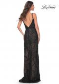 Picture of: Beaded Gown with Intricate Design and V Neckline in Black, Style: 32450, Back Picture