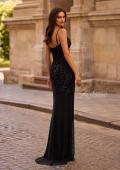 Picture of: Crystal Mesh Evening Dress with Sequin Floral Applique in Black , Style 32648, Back Picture