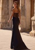 Picture of: Strapless Stretch Satin Dress with Sheer Corset Back in Black , Style 32649, Back Picture