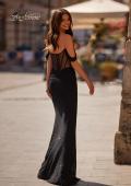 Picture of: Off the Shoulder Rhinestone Net Jersey Evening Dress in Black , Style 32650, Back Picture