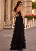 Picture of: Ruffle Prom Dress with Pearl Details and Sheer Top in Black , Style 32655, Back Picture