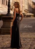 Picture of: Jersey Long Prom Dress with Ruching and Chic Rhinestone Neckline in Black , Style 32756, Back Picture