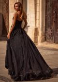 Picture of: Gorgeous A-line Tulle Gown with Beaded Floral Applique in Black , Style 32781, Back Picture