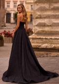 Picture of: Textured Jacquard Evening Gown with Strapless Top in Black , Style: 32893, Back Picture