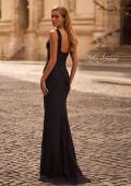 Picture of: Long Stretch Lace Prom Dress with Illusion Corset Waist in Black , Style 32943, Back Picture