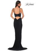 Picture of: Fitted Prom Dress with Ruching and Corset Bra Top in Black , Style 32996, Back Picture