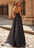 Picture of: Elegant A-Line Evening Gown with Beaded Straps and High Slit in Black, Style: 33106, Back Picture