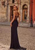 Picture of: Ruched Jersey Gown with Lace-Up Back and High Slit in Black, Style: 33298, Back Picture