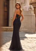 Picture of: Strapless Lace Gown with Sheer Sides, Lace-Up Back, and High Slit in Black, Style: 33316, Back Picture