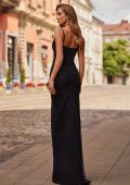 Picture of: Ruched Fitted Gown with Deep Plunge Neckline and Train in Black, Style: 33378, Back Picture