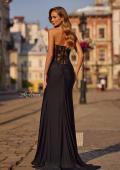 Picture of: Strapless Sheer Lace Corset Gown with High Slit in Black, Style: 33398, Back Picture