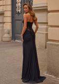 Picture of: Strapless Lace Applique Corset Gown with High Slit in Black, Style: 33399, Back Picture