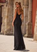 Picture of: Rhinestone Lace Gown with Sheer Bodice and Side Slit in Black, Style: 33442, Back Picture
