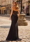 Picture of: Strapless Sheer Corset Gown with Beaded Lace and High Slit in Black, Style: 33472, Back Picture