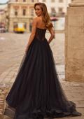 Picture of: Strapless Corset Gown with Tulle Skirt and High Slit in Black, Style: 33491, Back Picture