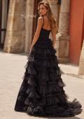 Picture of: Tiered Ruffle Gown with Beaded Bodice and High Slit in Black, Style: 33493, Back Picture