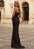 Picture of: Strapless Rhinestone Lace Gown with Sheer Corset Bodice in Black, Style: 33518, Back Picture