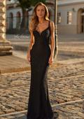 Picture of: Lace Fitted Gown with Open Lace-Up Back in Black, Style: 33519, Back Picture
