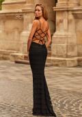 Picture of: Fitted Lace Gown with Strappy Open Back in Black, Style: 33520, Back Picture
