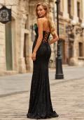Picture of: Strapless Lace Gown with Corset Back and Illusion Sides in Black, Style: 33608, Back Picture