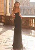 Picture of: Strapless Ruched Rhinestone Gown with Sheer Skirt in Black, Style: 33725, Back Picture