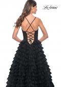 Picture of: Ruffle Tulle Prom Gown with Illusion Lace Bodice and High Slit in Black, Style: 32128, Detail Picture 18