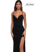Picture of: Rhinestone Net Jersey Ruched Dress with Corset Top in Black, Style: 32753, Detail Picture 18