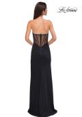 Picture of: Strapless Jersey Dress with Rhinestone Neckline and Slit Detail in Black , Style 32825, Detail Picture 18