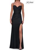 Picture of: Ruched Sweetheart Gown with Slit and Lace-Up Back in Black, Style: 33361, Detail Picture 18