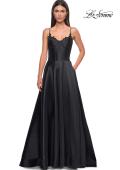 Picture of: Mikado A-line Gown with Lace Detail Neckline in Black , Style 32878, Detail Picture 19