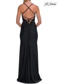 Picture of: Ruched Sweetheart Gown with Slit and Lace-Up Back in Black, Style: 33361, Detail Picture 19