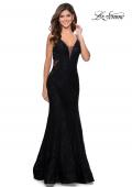 Picture of: Long Mermaid Lace Dress with Back Rhinestone Detail in Black, Style: 28355, Detail Picture 21