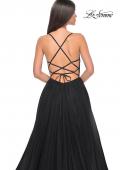 Picture of: A-Line Tulle Gown with High Slit and Illusion Rhinestone Fishnet Bodice in Black, Style: 32135, Detail Picture 22