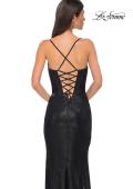 Picture of: Fitted Metallic Jersey Prom Dress with Corset Style Top in Black , Style 32877, Detail Picture 22