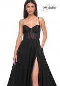 Picture of: A-Line Tulle Gown with High Slit and Illusion Rhinestone Fishnet Bodice in Black, Style: 32135, Detail Picture 23