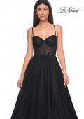 Picture of: A-Line Tulle Gown with High Slit and Illusion Rhinestone Fishnet Bodice in Black, Style: 32135, Detail Picture 24