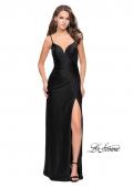 Picture of: Satin Slip Prom Dress with Strappy Back in Black, Style: 25270, Detail Picture 1