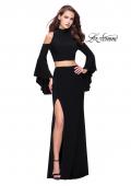 Picture of: Long Two Piece Dress with Cold Shoulders and Bell Sleeves in Black, Style: 25353, Detail Picture 1