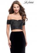 Picture of: Velvet Two Piece Prom Dress with Beading in Black, Style: 25496, Detail Picture 1
