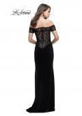 Picture of: Off the Shoulder Velvet Dress with Sheer Burnout Back in Black, Style: 25554, Detail Picture 1