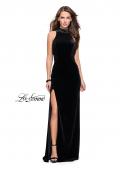 Picture of: Form Fitting Velvet Prom Dress with High Neckline in Black, Style: 25559, Detail Picture 1