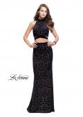Picture of: Form Fitting Two Piece Prom Dress with Side Cut Outs in Black, Style: 25589, Detail Picture 1