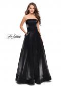 Picture of: Long Strapless Two-Tone Satin Ball Gown with Pockets in Black, Style: 25638, Detail Picture 1