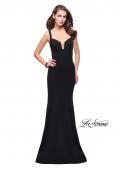Picture of: Long Form Fitting Jersey Prom Dress with Open Back in Black, Style: 25651, Detail Picture 1