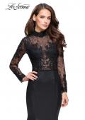 Picture of: Long sleeve Mermaid Mikado Prom Dress with Beading in Black, Style: 25677, Detail Picture 1